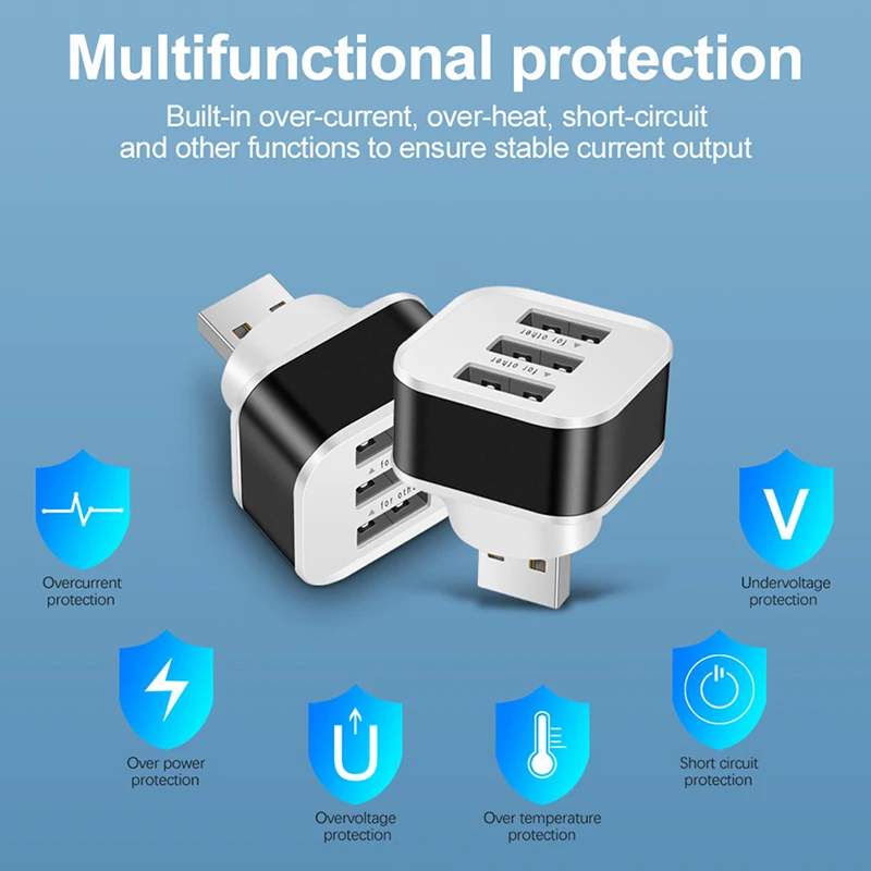 Car USB Charging Extender 2.0 3-port Extended USB 2025 Splitter With Indicator Light Plug And Play 3 new In 1 For Smart Phones Hubs