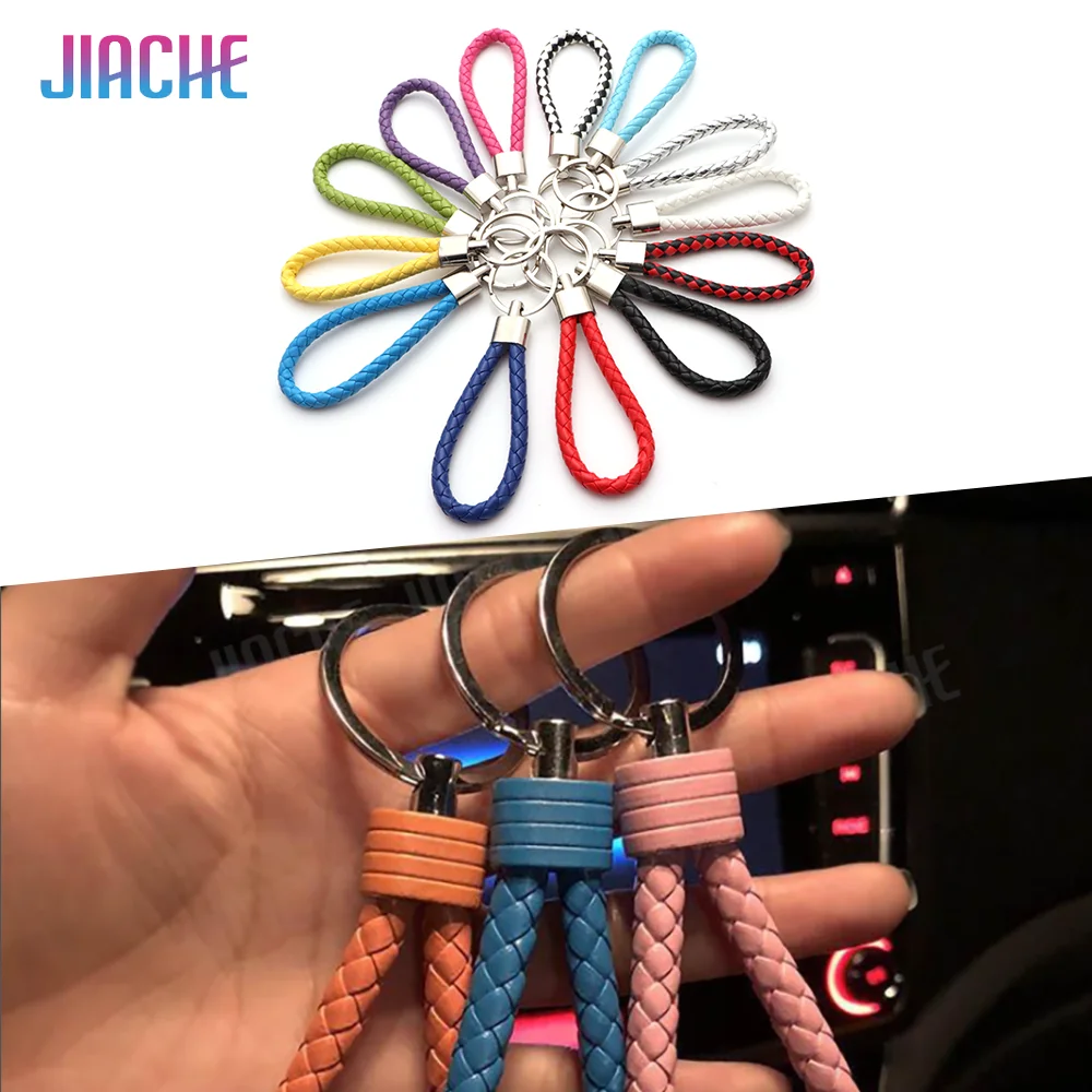 Leather Braided 1PC Unisex Rope Handmade Waven Keychain Leather Key Chain Ring Holder for Car Keyrings Men Women KeyChains New smile