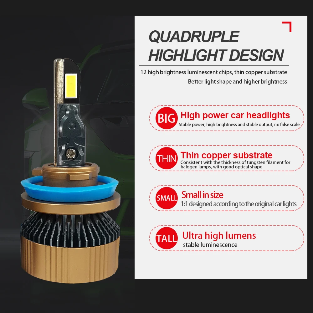 TEENRAM 40000LM LED Headlight 220W CSP Chip H1 H7 H11 9005 9006 Hi-Lo Beam Lamp H4 All-in-one Car Turbo Light Kit 12V 24V