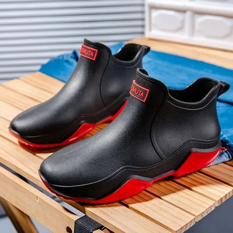 Couple Rain Boots Men's Non-slip Chef's Work Shoes Anti-car Wash Shoe Wear-resistant Velvet and Warm Mens and Women's Water Boot