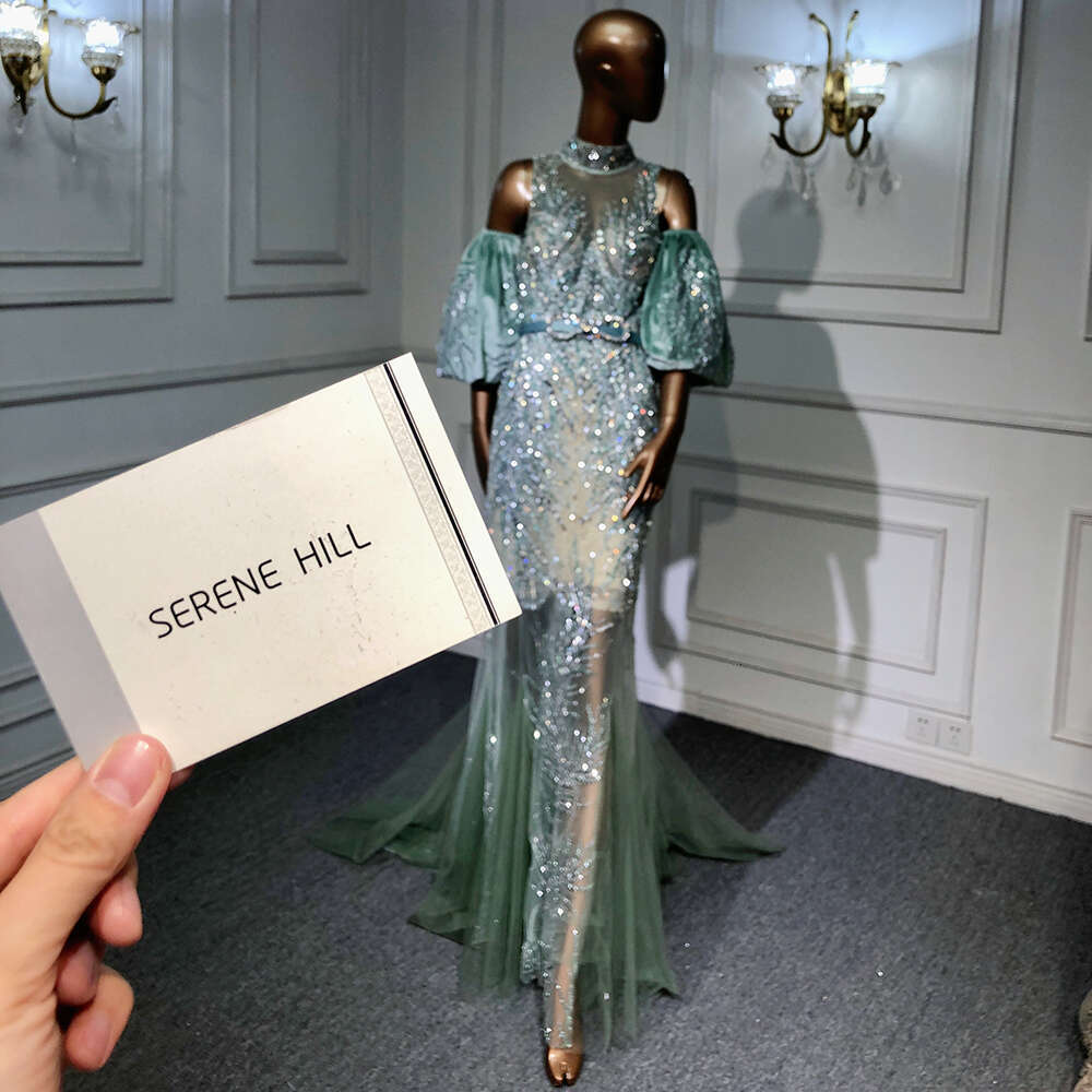 Puff Customized Green Sleeve Evening Dresses Gowns Beaded Mermaid Elegant For Women Party Couture LA