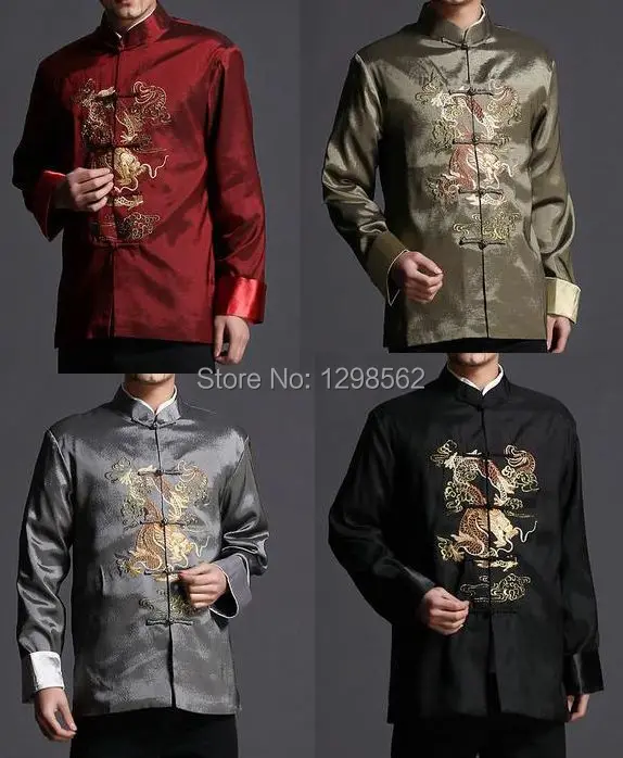 spring&autumn embroidered Men 4colors dragons host clothing uniforms martial arts coat jacketmale traditional Tang suits smile