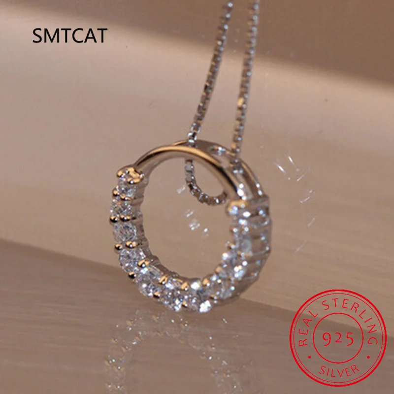 Necklace Real Solid Moissanite Sterling Sier Dia Circle Pendant Necklace for Women Men Promise Wedding Gift Jewelry smile