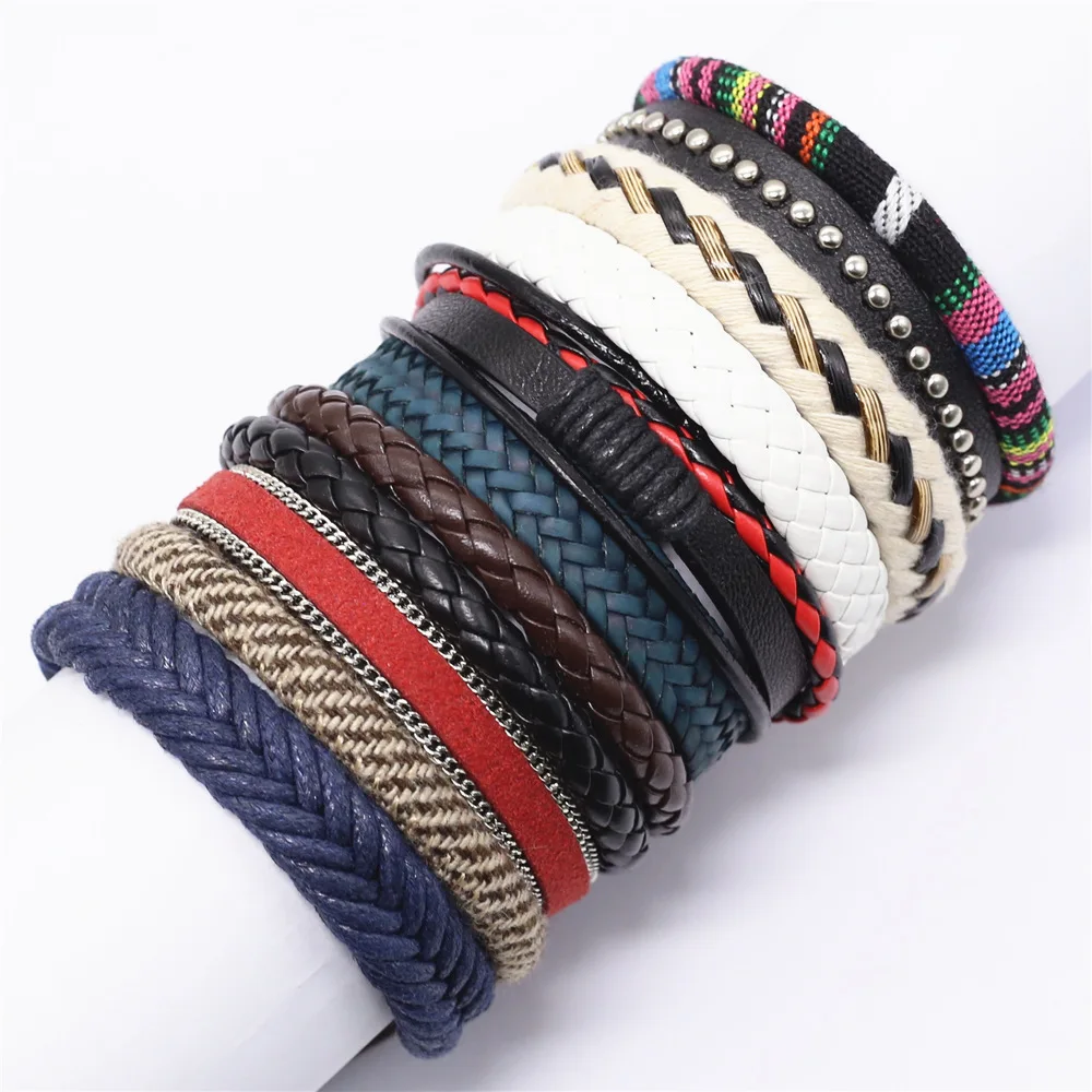 Handmade Pcs/Set Ethnic 10 Weave Charm Wrap Leather Bracelets For Women Bangles Femme Homme Male ddmysmile Jewellery Smile
