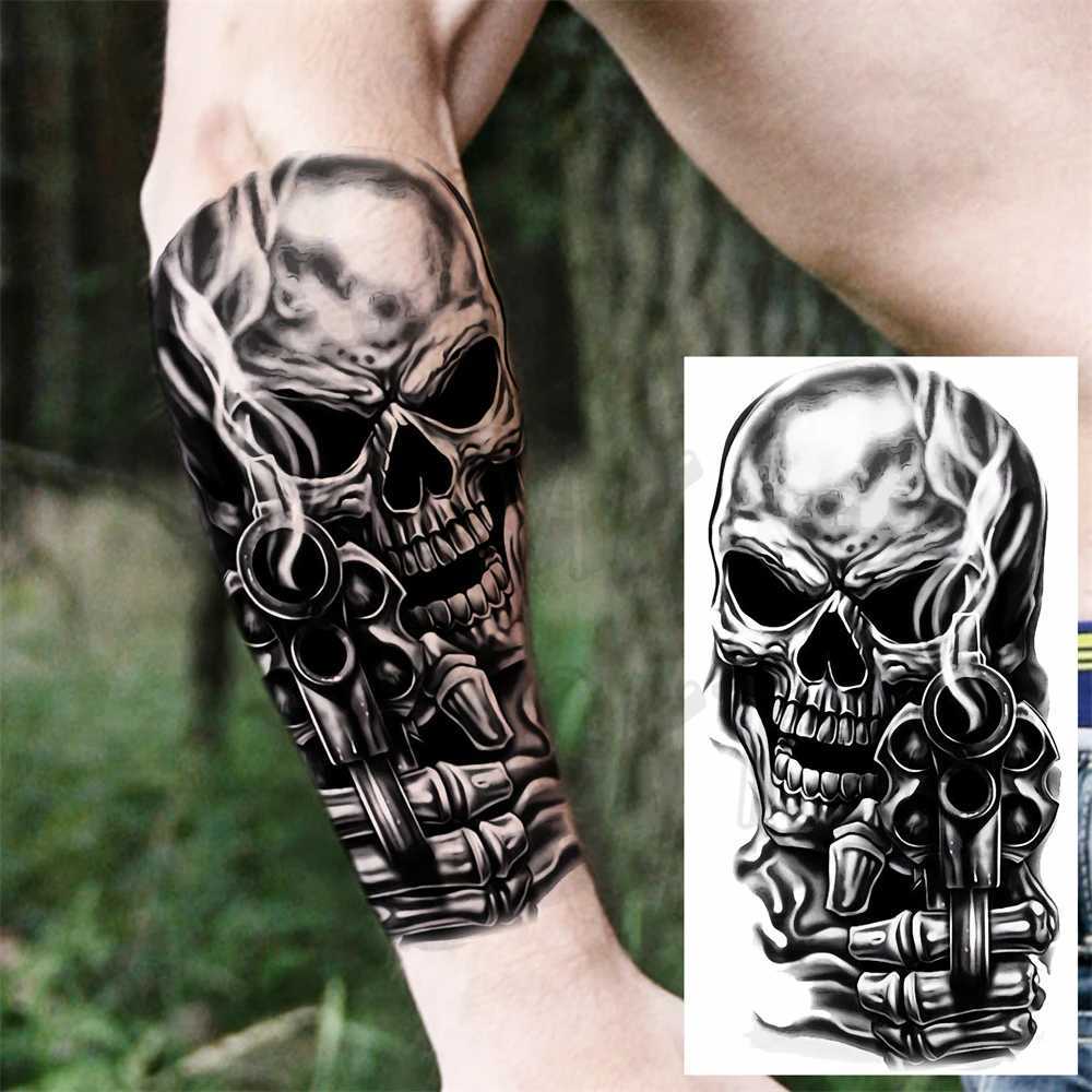 Real Skeleton Sickle Temporary Tattoo Female Adult Male Robot Pistol Pirate Ship Fake Tattoo Arm Art Washable Tattoo W241109