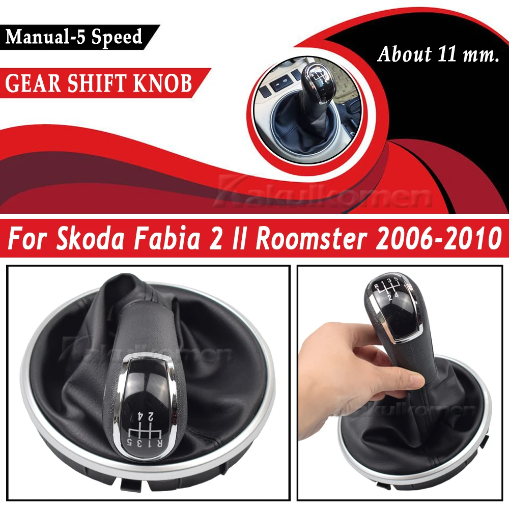 Skoda 2 For Fabia 2007 2008 2009 2010/Roomster 2006-2010 New 5 Speed Gear Shift Knob With Leather Gaiter Boot Cover smile