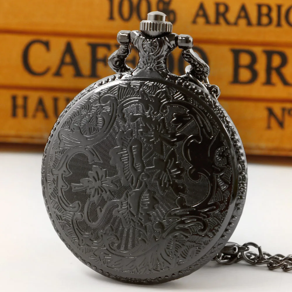 Pattern Skull Black Hollowed-out Men's Temperament Popular Steampunk Vintage Pocket Watch Gift Necklace reloj hombre smile