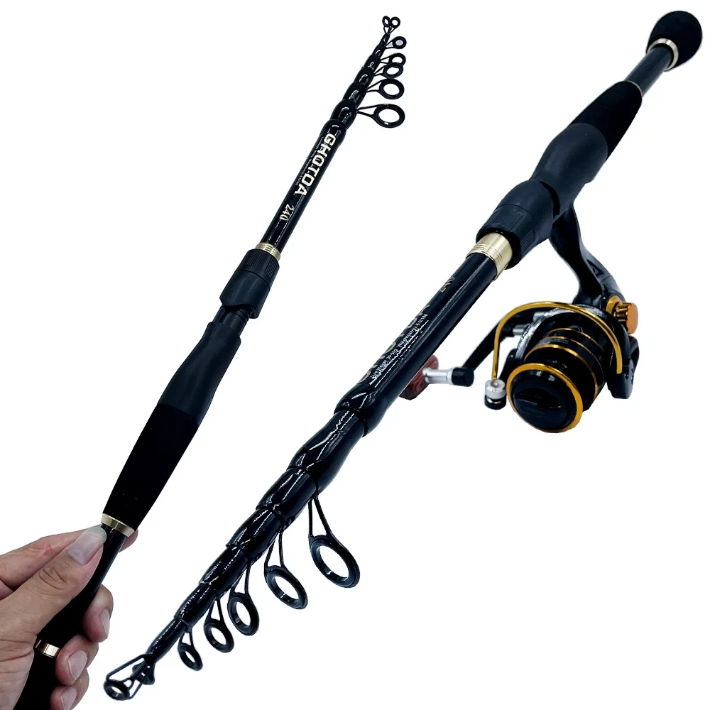 Rod Reel Fishing GHOTDA Combo Full Kit 1.6m-2.4m Telescopic Fishing Rod Casting Spinning Lure Rod With Spinning Reel Carp Set smile