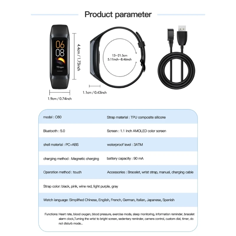 Heart Rate Step Counter Activity Trackers with Pedometer Sleep 094C