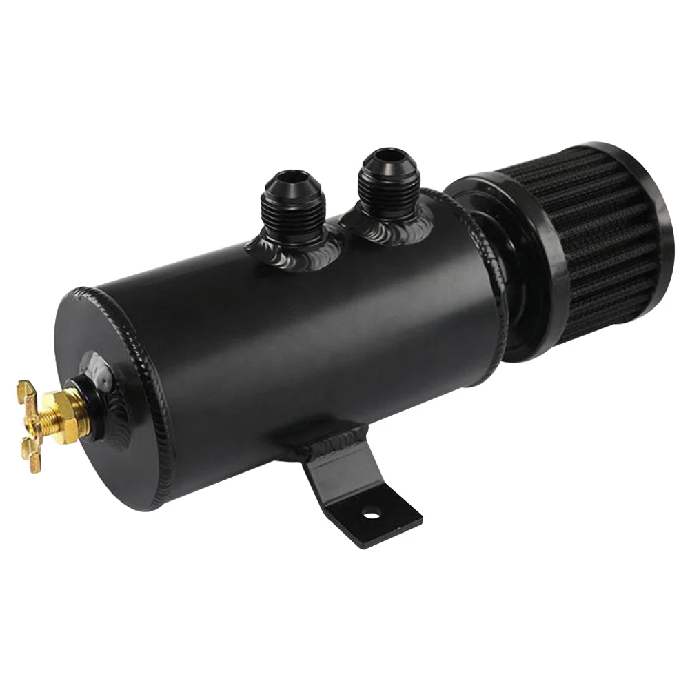 Oil Catch Can Tank with Breather Filter Aluminium 10 AN Round 750ml Brushed Baffled Universal Separator Bracket HS03