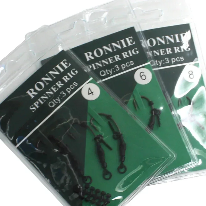 Hook 3PCS Carp Fishing PTEF Coated Barbed Carp Hook Ready Tied Spinner Ronnie Rig Hook Links Hair Combi Chod Rig 4 6 8 smile