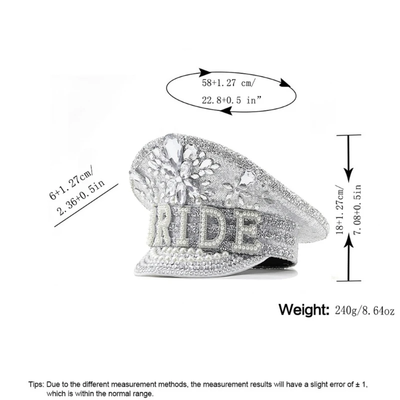 Bride Hat Handmade B36d Heavy Rhinestones Sequins Pearls Captain ddmysmile Hat Wedding Photo Smile