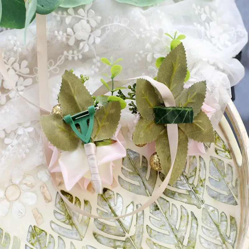 Roses Boutonniere Silk Groom Brooch Flowers Wedding Wrist Corsage Bridesmaids Prom Marriage Corsage Flowers Accessories smile