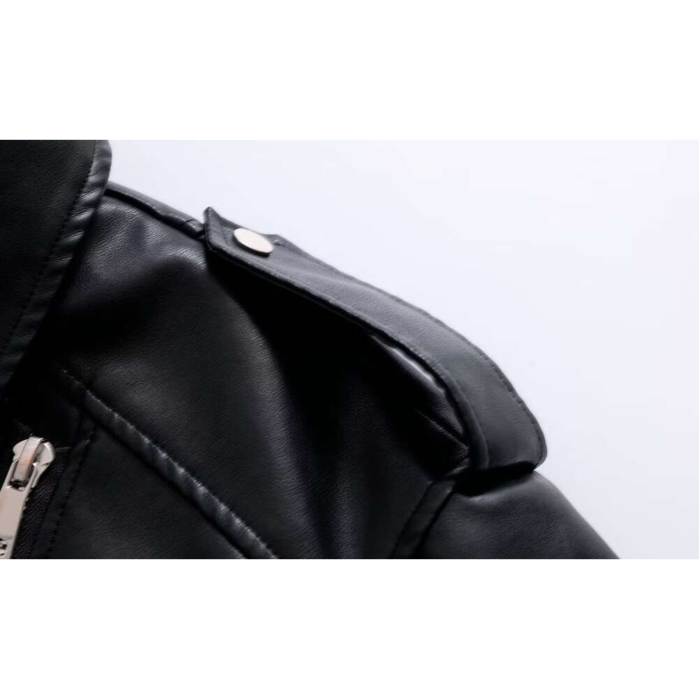 shanshi leather jacket women new faux leather with collar long sleeved waistband casual jacket