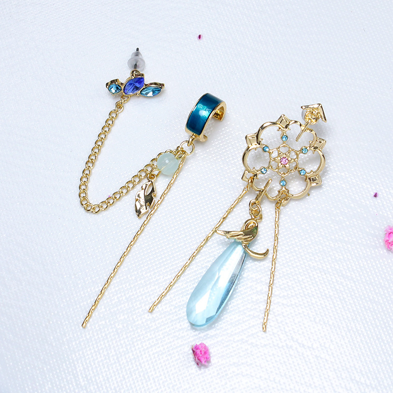 Genshin Impact Scaramouche Game Earrings Wanderer Kunikuzushi Cosplay Women ddmysmile Chain Pendant Ear Clips Studs Balladeer Jewelry Gift Smile