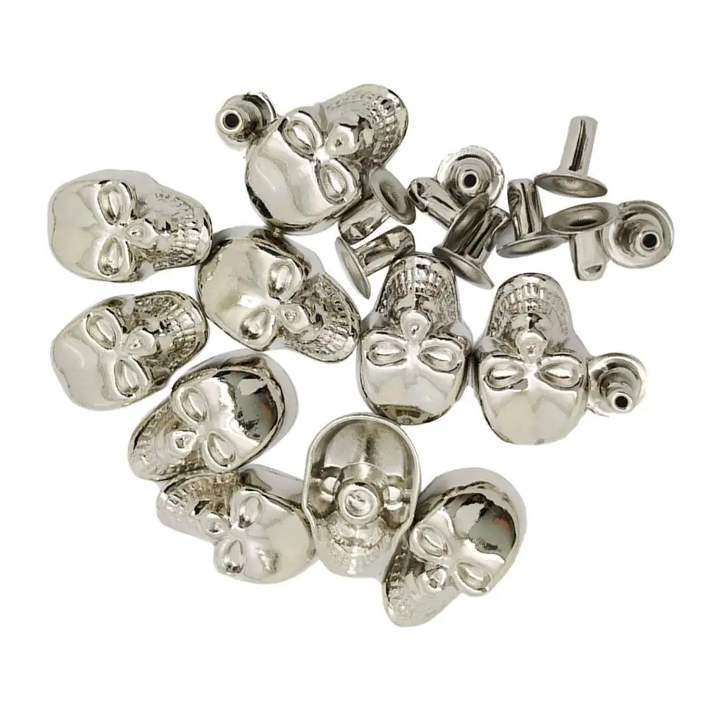 10 Sets Skull Rivet Studs Spikes Punk Rock for DIY Leather x16mm