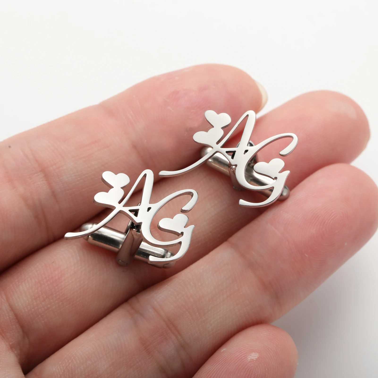 Customized mens stainless steel initial cufflinks the name of the best mens jewelry gift cufflinks for personalized groom wedding parties W241109