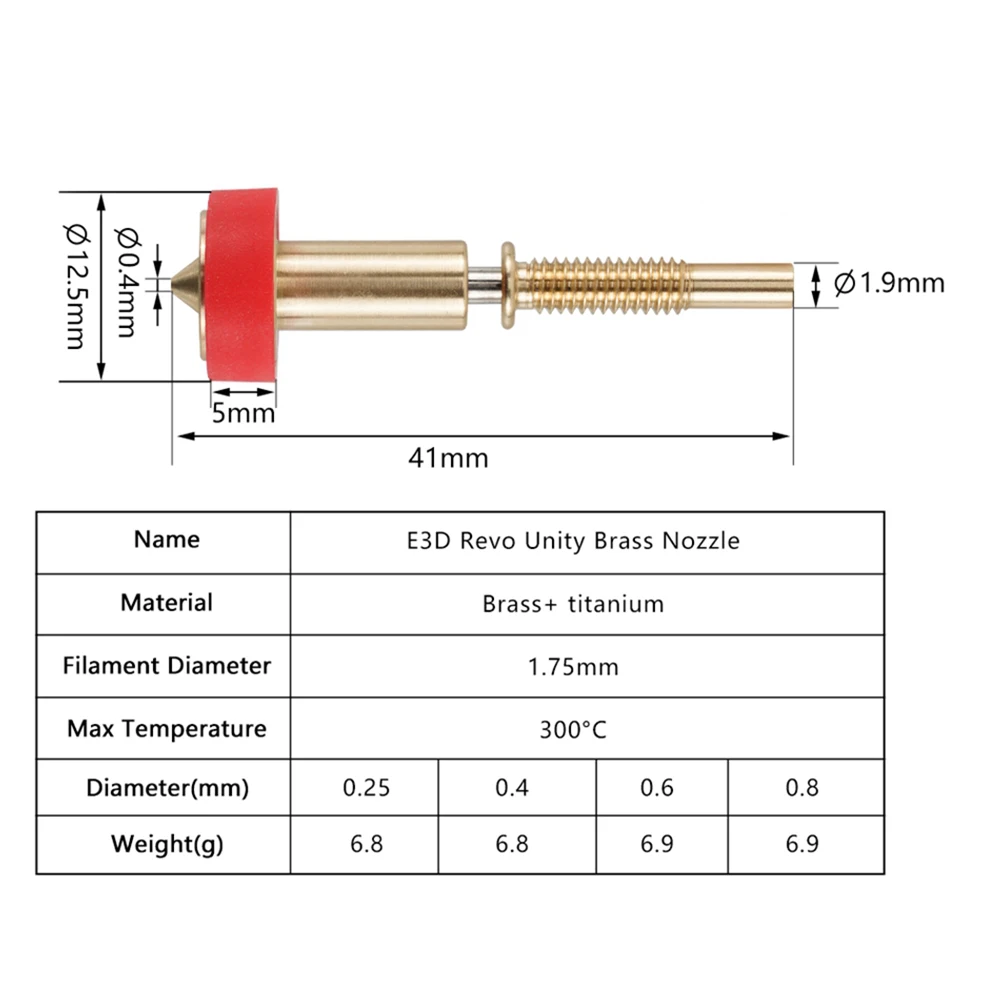 4pcs Clone E3D Nozzle All-in-one Bimetal Nozzles new 0.25/0.4/0.6/0.8mm Heatbreak Brass Titanium For 2025 E3D Hotend Extruder
