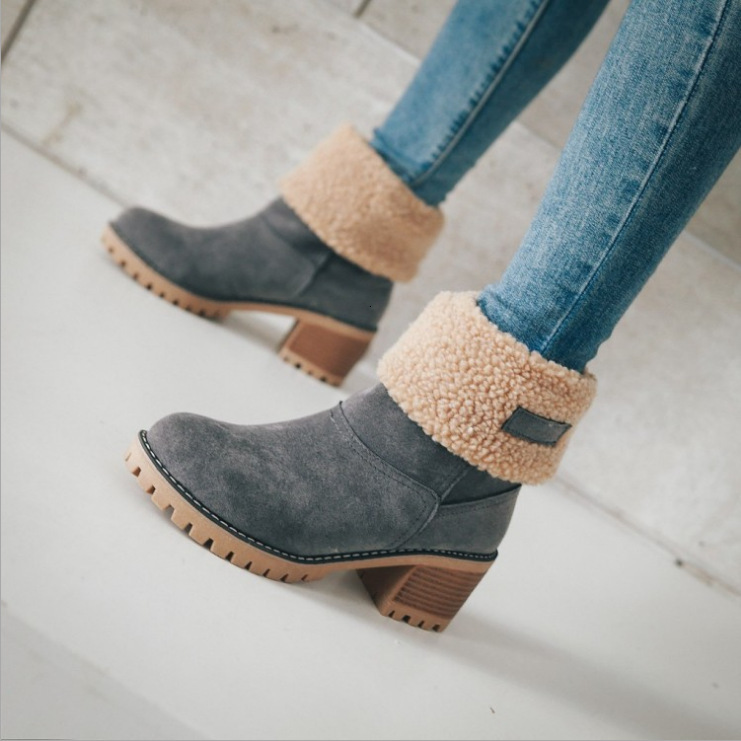 Cross border women's shoes 2023 snow boots women's middle heel suede warm European and American style Martin boots cotton boots two on women