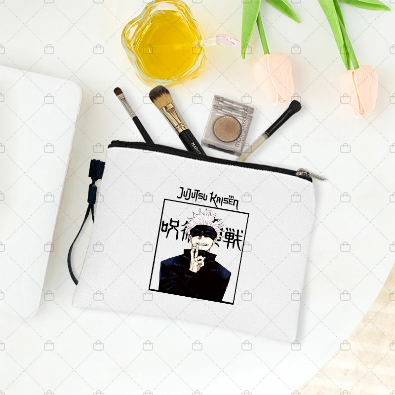 Jujutsu Gojo Satoru Kaisen Makeup Cosmetic Kits Travel Bag Make Up Bags for Women Pouch School Case Pencil Pouchs Organizer smile