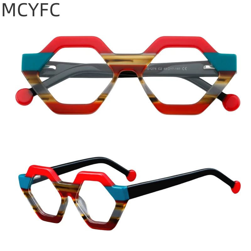 MCYFC Acetate+Metal Material Glasses Frame for Women Men Retro Custome Eyeglasses Irregular 4 Color Multicolour Glasses Frames