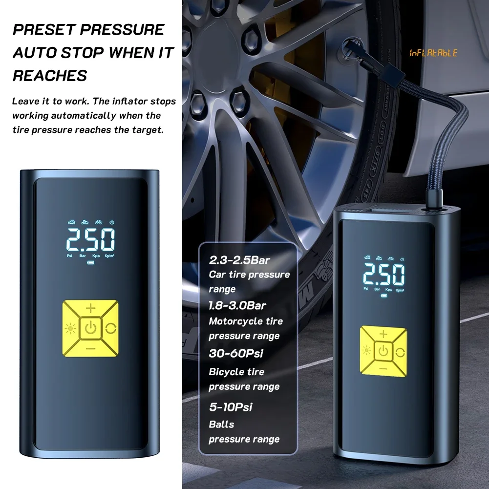 6000mAh Digital Tire Iatable Locomotive Portable 2025 Air Compressor Pump new Used for Automobile, Motorcycle, Bicycle Iatable Pump