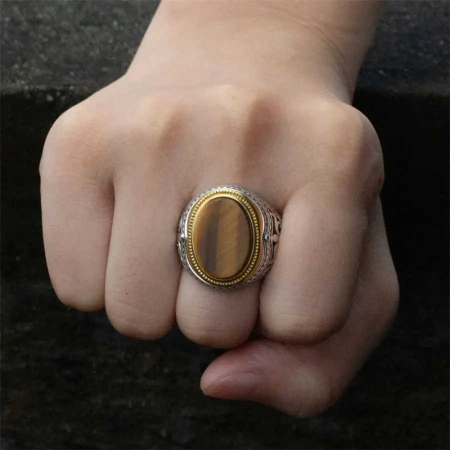 Wholesale Tiger eye's Stone Turkish rings Men Vintage Natural Handmade men Sterling silver ring 925 natural s