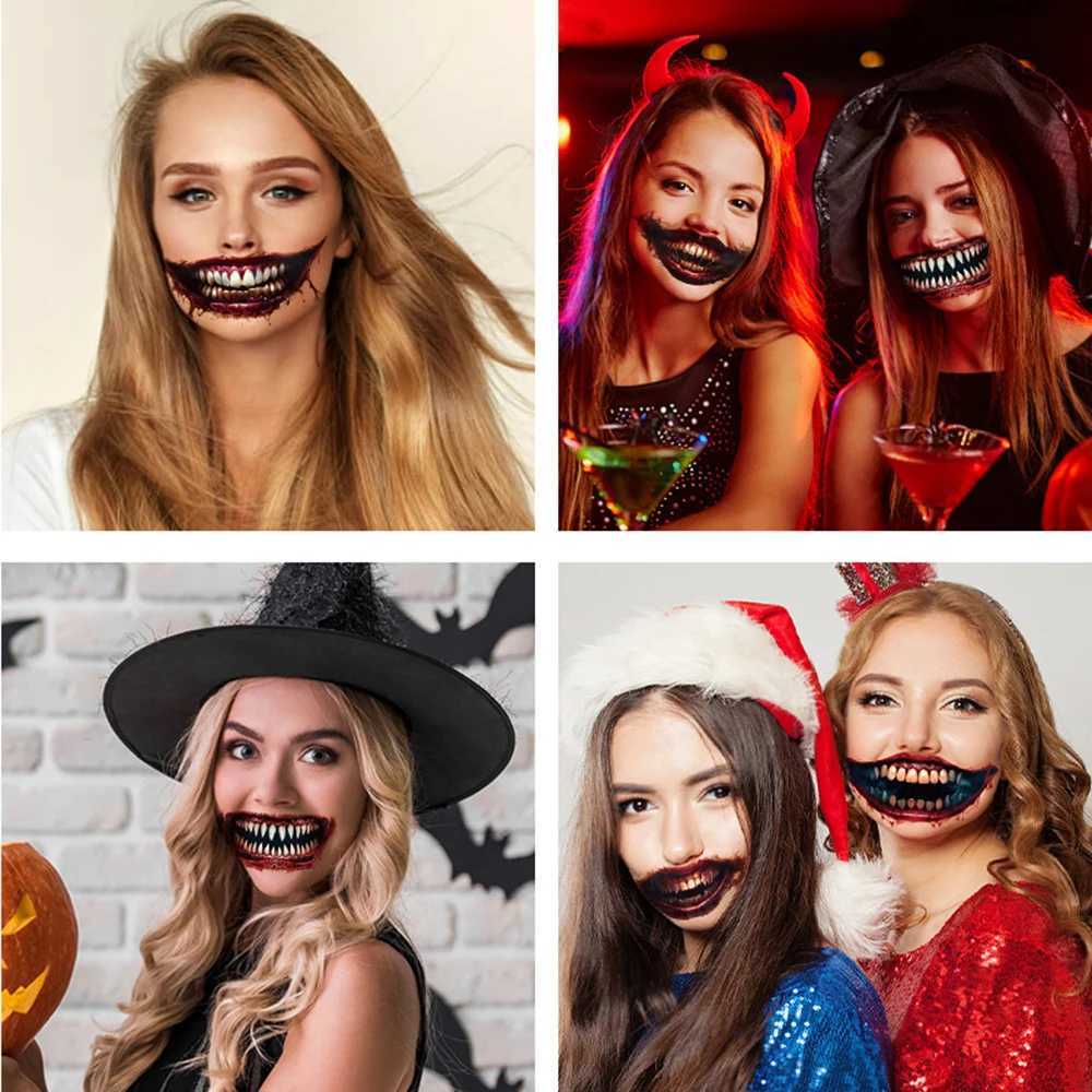 1/20 Halloween haunted house horror thriller big mouth tattoo stickers costume party face stickers suitable for holiday parties W241109