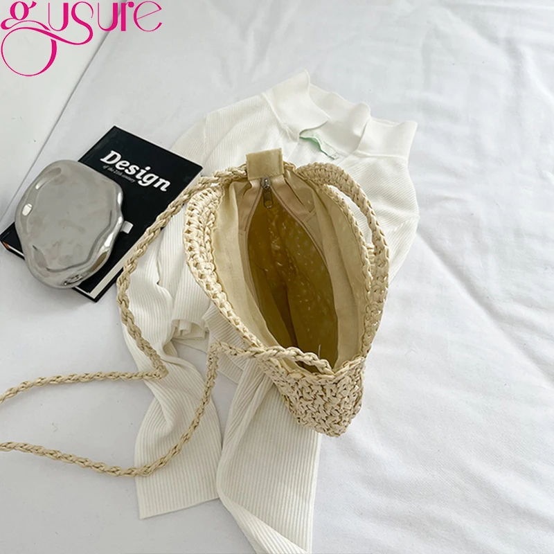 Straw Bags Summer Gusure For Women Handmade Woven Beach Bag Raffia Small Purse and Handbags Ladies Travel Shoulder Crossbody Bag smile