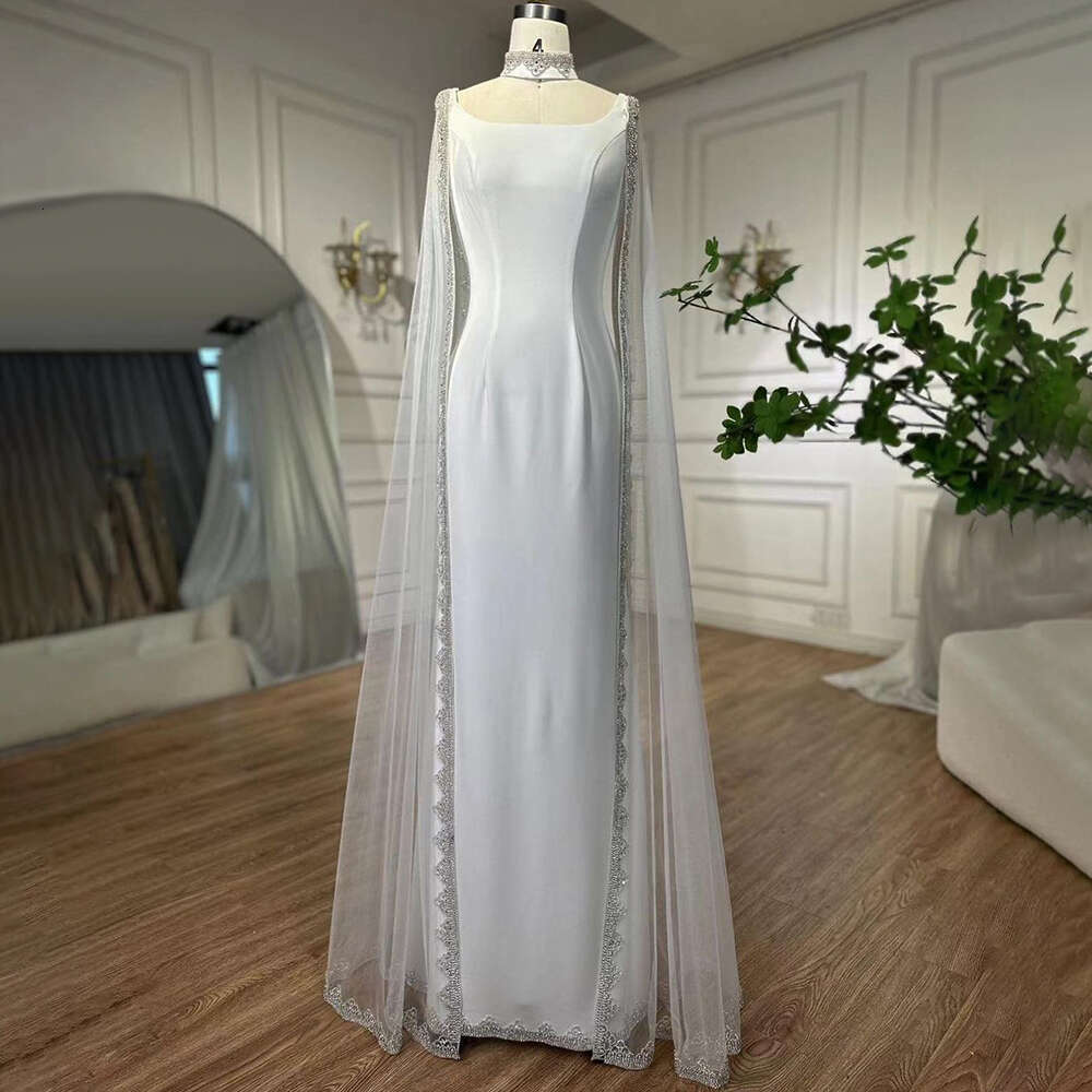 Blue Serene Hill Cape Evening Dresses Gowns Mermaid Beaded La72086 Customized