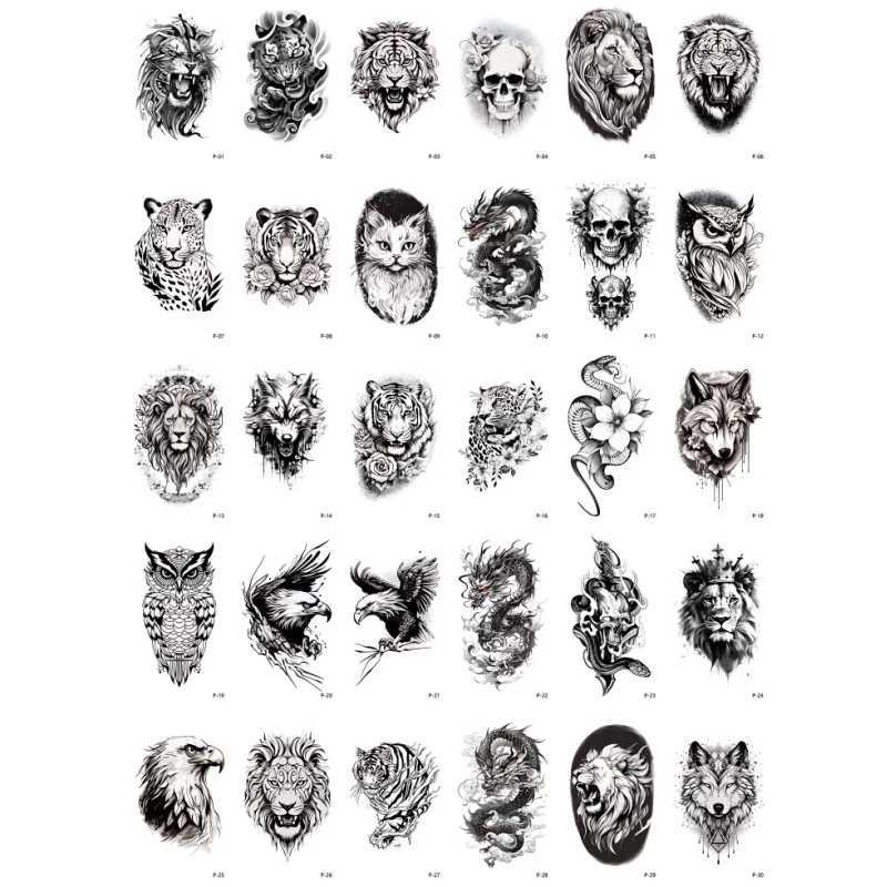 30 pieces/set mens animal eagle dragon tiger lion tattoo stickers cool disposable temporary tattoos on the abdomen and back of the hand temporary tatt