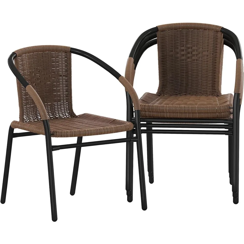 Lila 4 Pack Medium Brown Rattan Indoor-Outdoor Restaurant Stack Chair | Versatile and Stylish Seating Recliner Beach Chairs