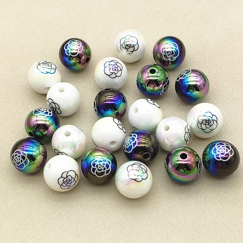 New 100pcs Arrival 16mm UV/Aurora Printing Round Beads For Handmade Earring/Necklace DIY Parts.Jewelry Findings&Components smile