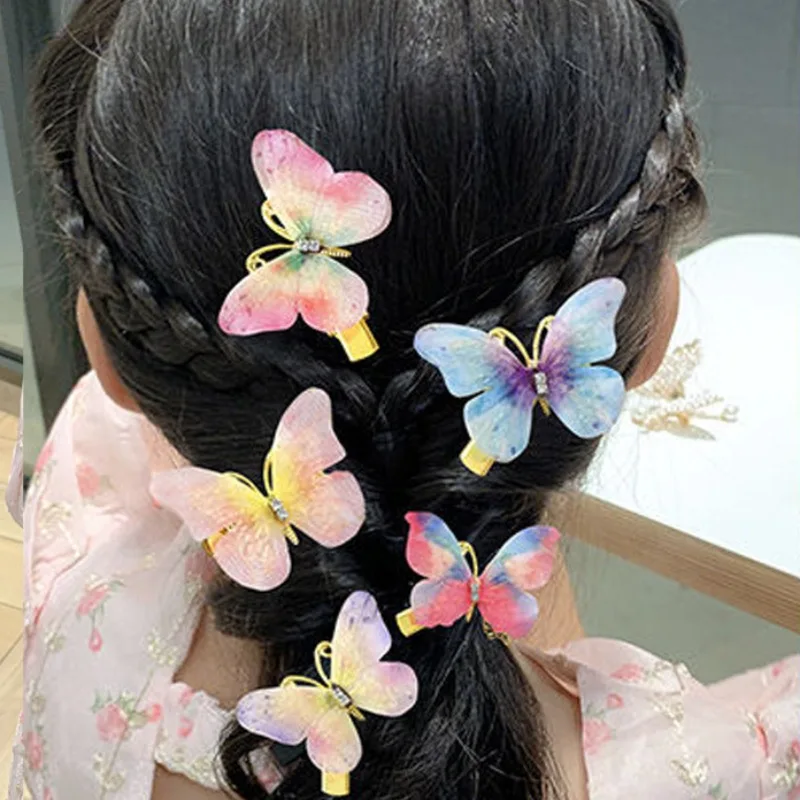 Clips Hair 3D Butterfly Dia ddmysmile Gradient Color Hairpin Baby Girl Moving Wings Bownot Hairpin Barrettes Hairgrip Hair Accessories Smile