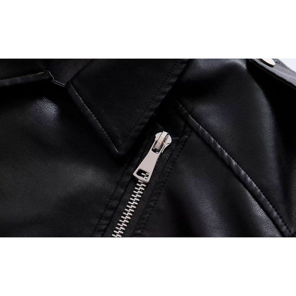 shanshi leather jacket women new faux leather with collar long sleeved waistband casual jacket