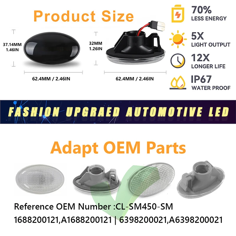 2x For Mercedes Benz Smart Fortwo 450 452 Vito LED Dynamic Side Marker Light Turn Signal Lamps Viano Citan Metris Valente W168