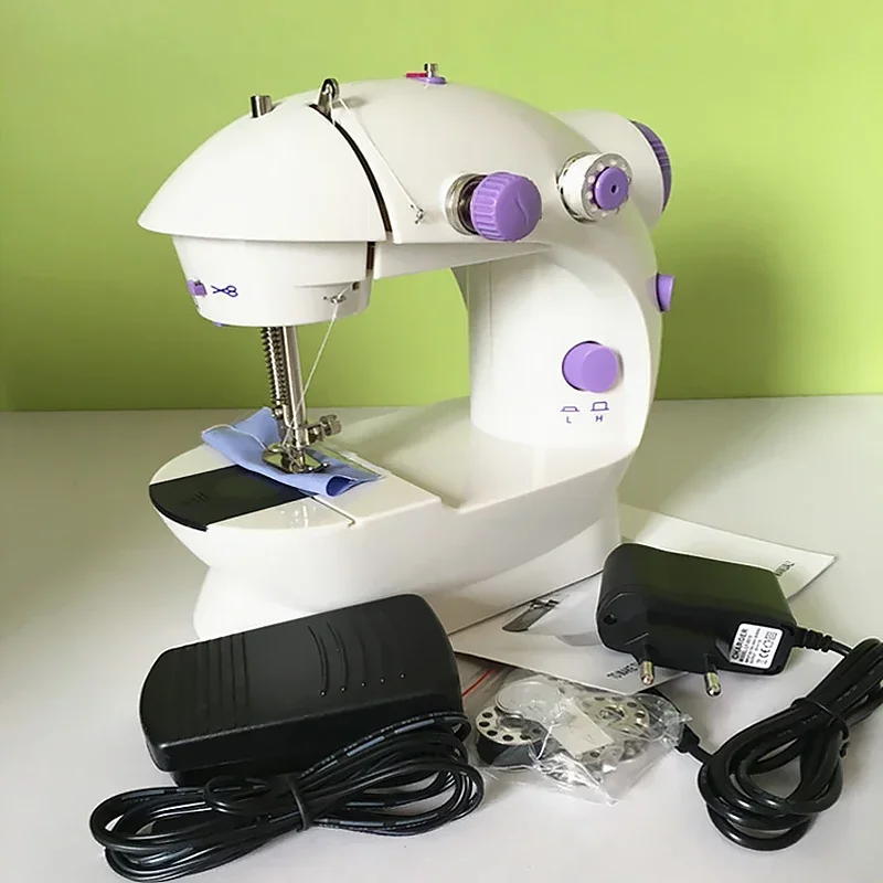 Mini Electric Sewing Machine Home Small Double Speed Household Portable Night Light Foot Pedal Straight Two Thread Beginner Kit