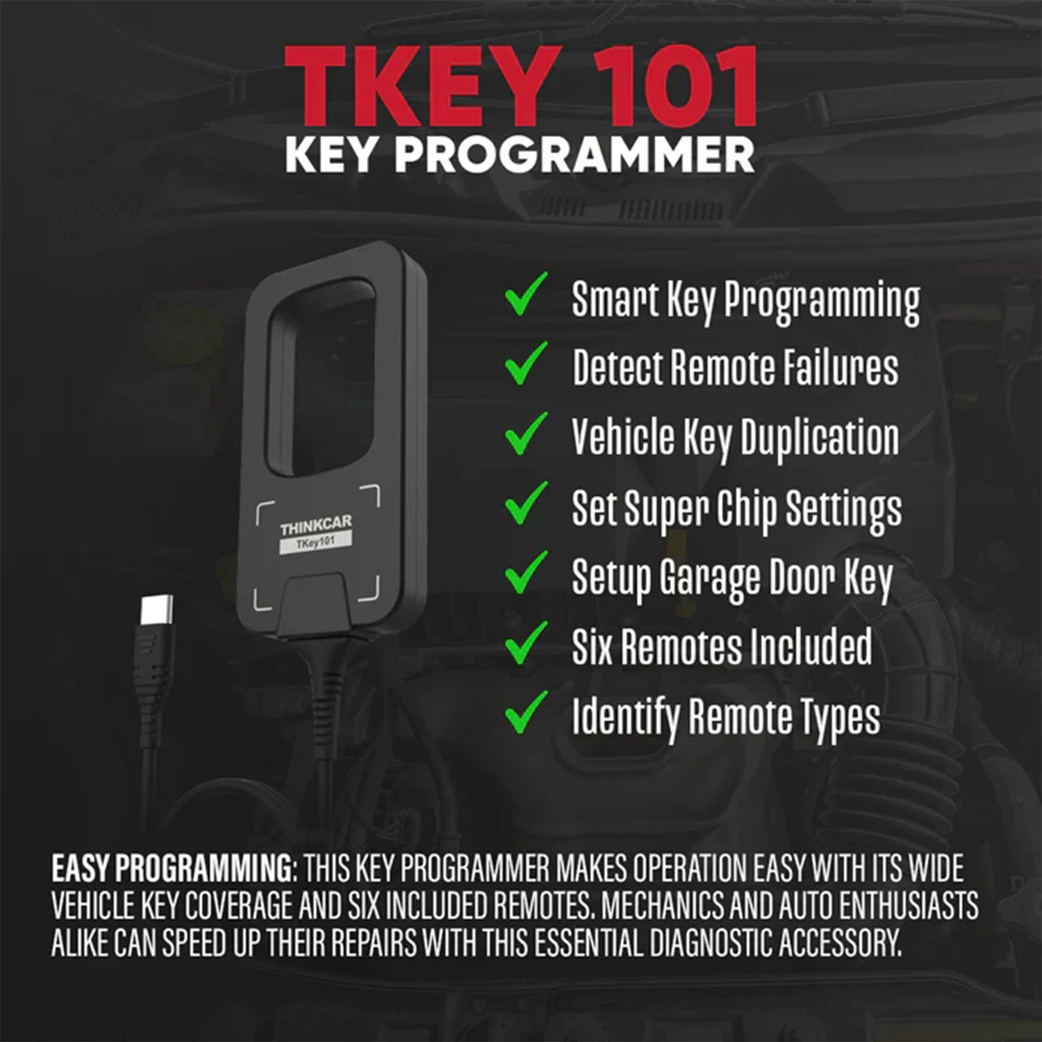 THINKCAR TKey 101 Key Programmer TKey101 Universal Smart Key Programmer with 6 Unit Remote Keys Support THINKCAR PROG 8000+ Car