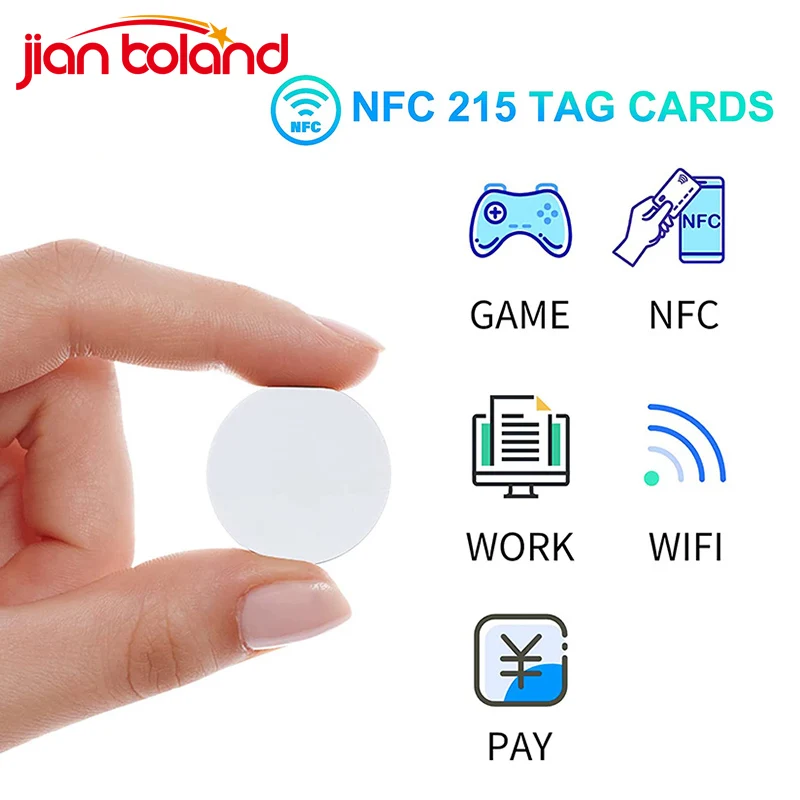 Round 50/100pcs NTAG215 NFC Coin Tags 13.56MHz Ntag215 Blank White Card Label RFID Ultralight Labels 25mm Diameter