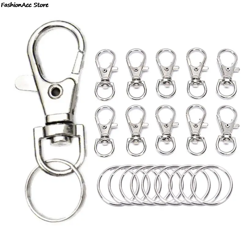 new 50pcs 2025 Metal Key Chain Rings Swivel Clasps Lanyard Snap Hook Lobster Claw Clasps Jewelry Finding 25pcs Clasp +25pcs Chain Rings