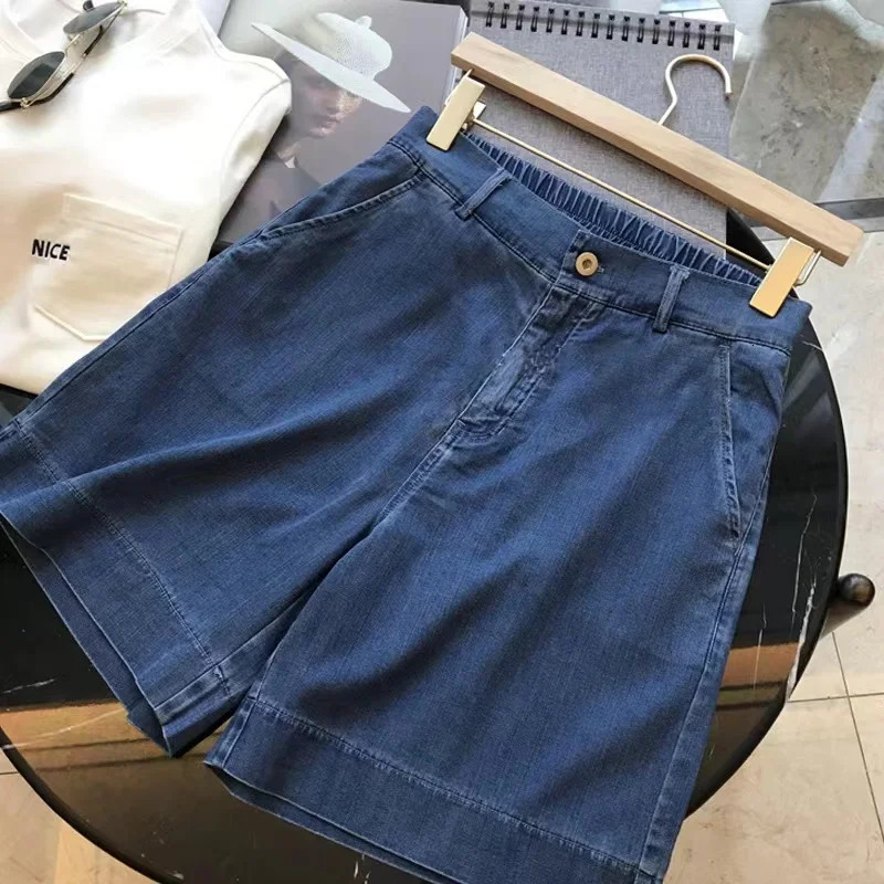 S5XL Women Denim Shorts Summer High Waist Loose Wide Leg Thin Jean Short Pants Female All Match Casual Ladies Bottoms 240409