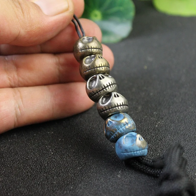Head ddmysmile Skull Punk Pumpkin Brass Knife Beads Umbrella Rope Cord Outdoor Woven Lanyard Pendant EDC Paracord DIY Handmade Accessories Smile