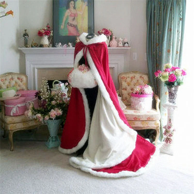 Cloak Fur Trim Satin Cape Shawl Winter Fur Coat Wraps Jackets With Hat Wraps Warm Newest ddmysmile Long Wedding Cloak Capes Smile