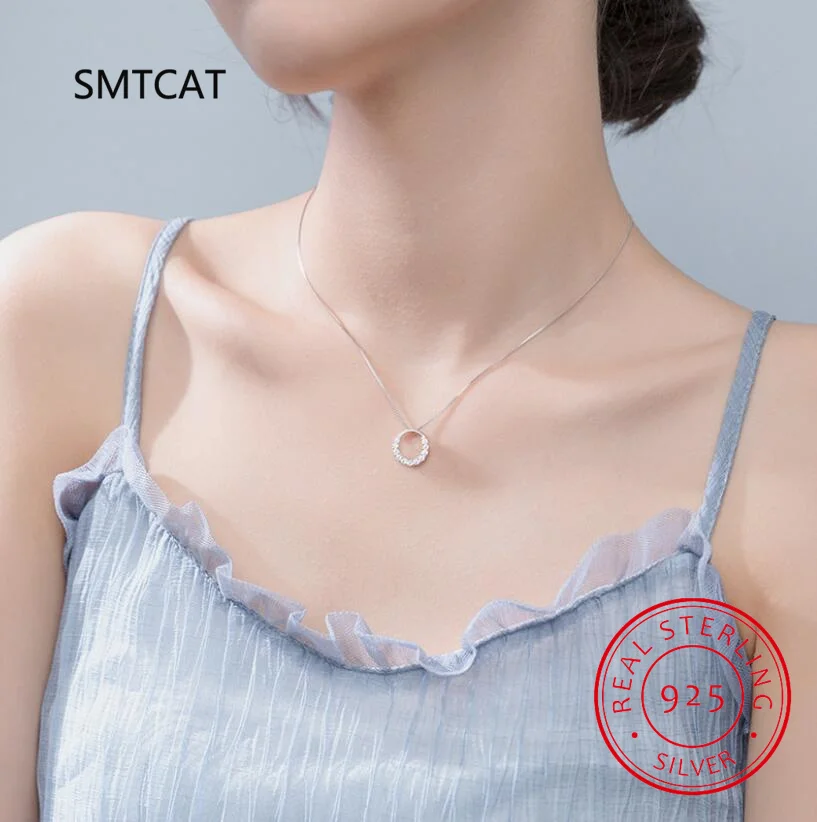 Necklace Real Solid Moissanite Sterling Sier Dia Circle Pendant Necklace for Women Men Promise Wedding Gift Jewelry smile