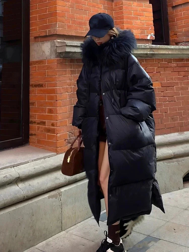 Super Raccoon Fur Army Green Quilt Down Jacket Winter Thick Plus Loose Warm White Duck Inflatable Jacket Womens 241108