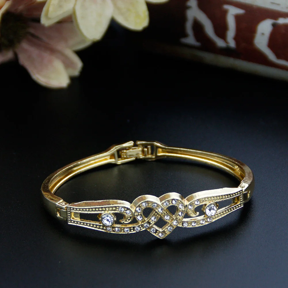 Color Arabian Gold Sunspicems Bracelet for Women Dubai Bridesmaid Charm Bracelet Sets Side Open Bangle Crystal Algeria Jewelry smile