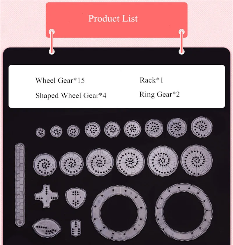 Drawing Spirograph 22PCS Clear Toy Set DIY Creative Design Geometric Drawing Interlocking Gears Wheels Ruler Kids Art Craft Toy smile