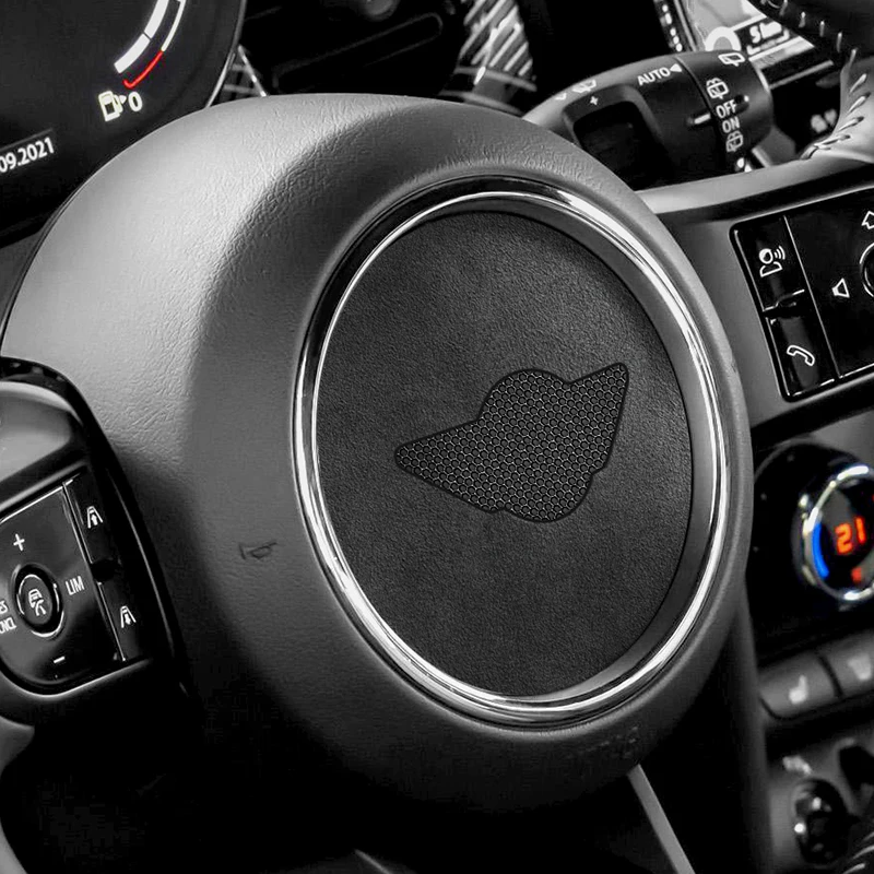 Suede Mini Super For Cooper F54 F55 F56 F57 F60 R55 R56 R57 R58 R59 R60 R61 Flannel Car Steering Wheel Center Cover Trim Sticker smile
