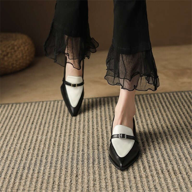 New Summer Style Fashionable Comfortable Wear-resistant Belt Buckle Thick Heel Medium Pointed Matching Women's Single Shoes