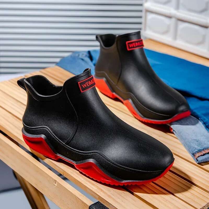 Couple Rain Boots Men's Non-slip Chef's Work Shoes Anti-car Wash Shoe Wear-resistant Velvet and Warm Mens and Women's Water Boot